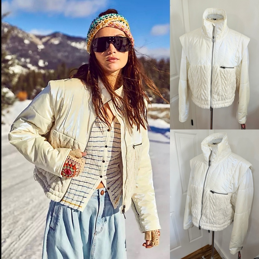 New Free People Cable Knit - Knit With It Opalescent Ski Jacket